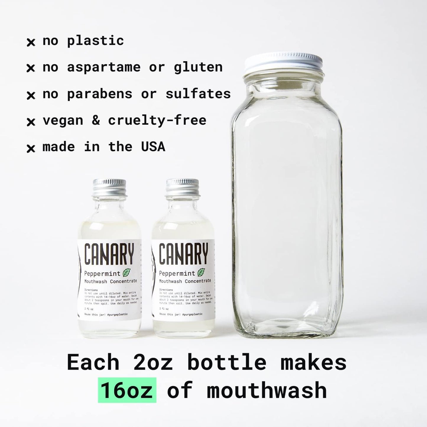 Mouthwash Concentrate Peppermint - Great for Travel, Dry Mouth and Gum Health - Alcohol & Fluoride Free, Natural Mouth Wash for Bad Breath - Zero Waste - 2 Pack, 2 Oz Each