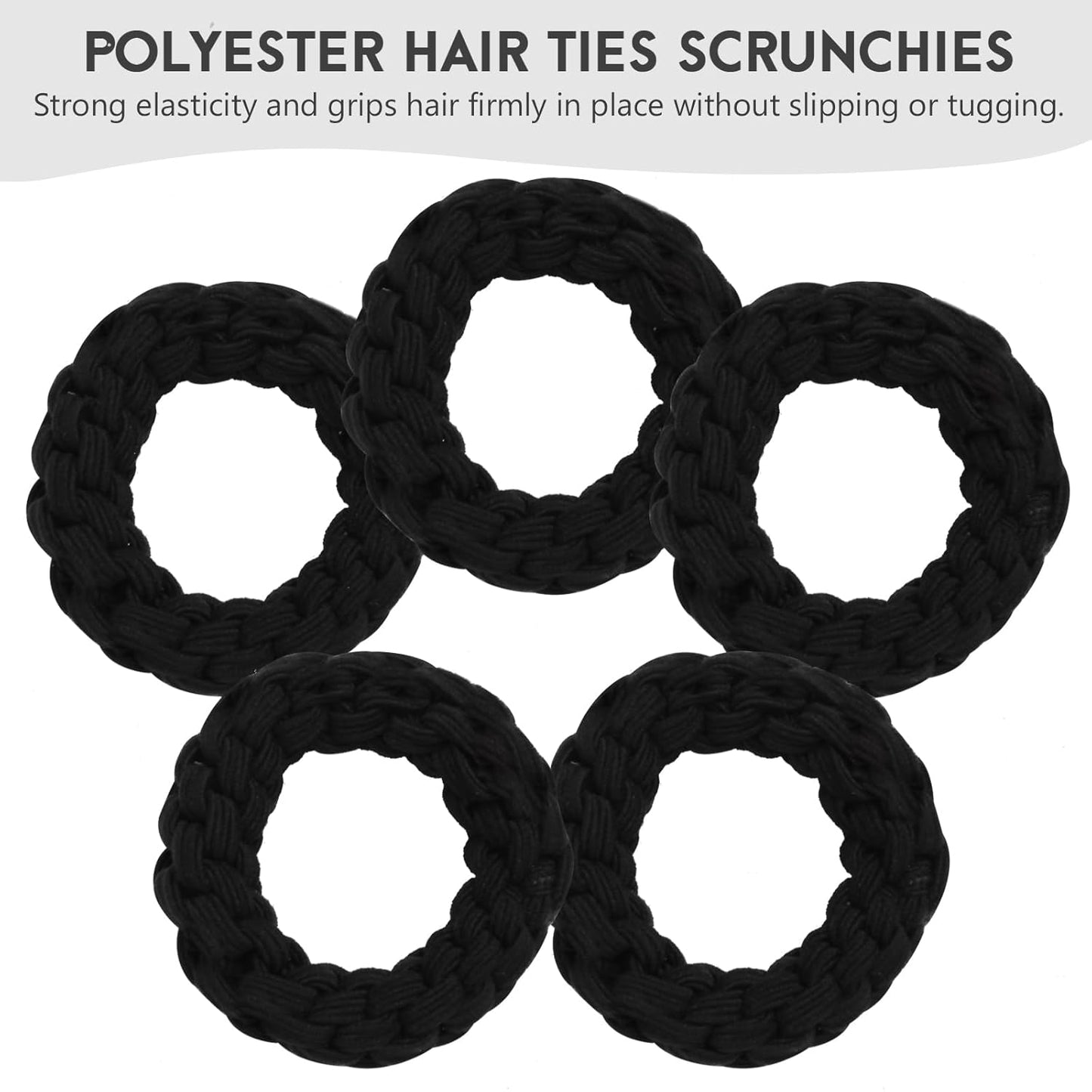 Youxuan Elastic Hair Ties for Women - No Damage, No Slip, No Pull Hair Bands - Comfortable Handmade Braided Polybands for Girls - 10-Pack Black Polyester Scrunchies
