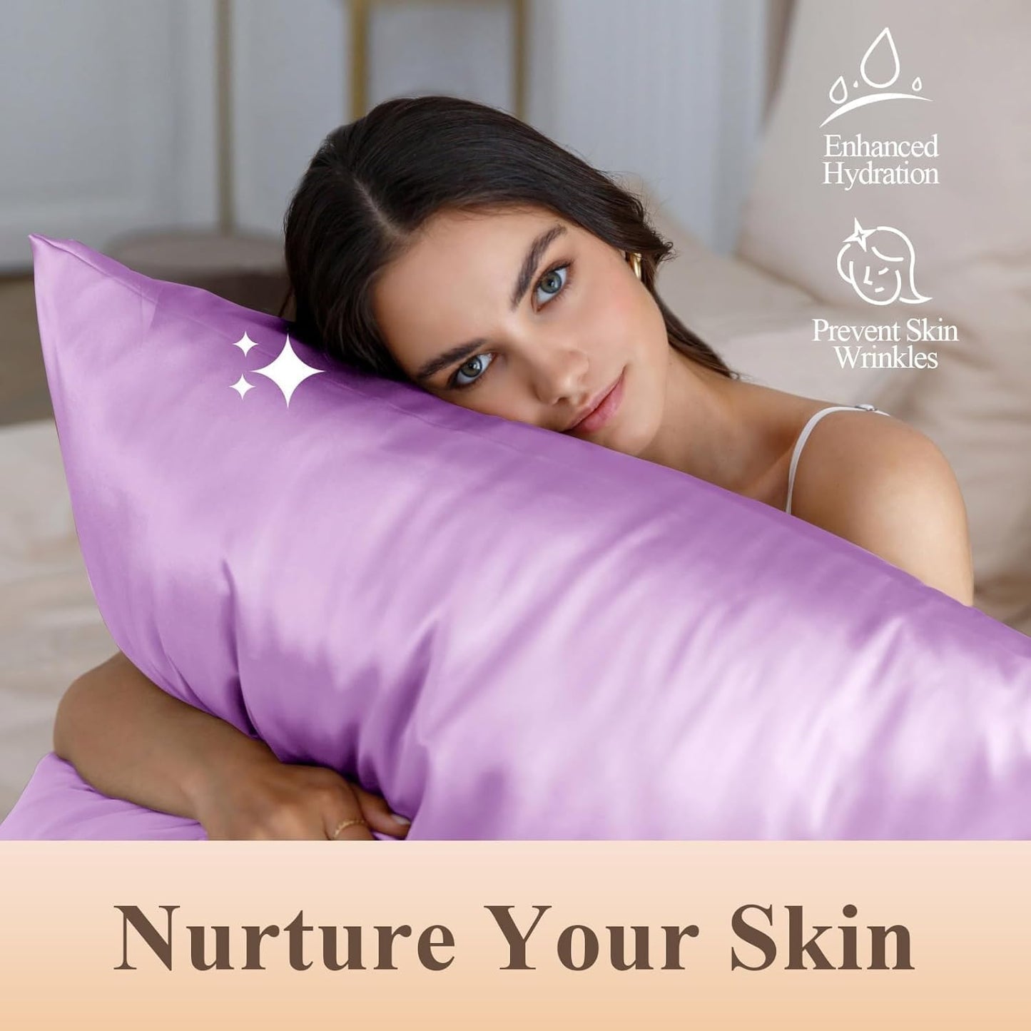 Juwenin Bedding,Luxury Satin Pillowcase with Zipper (Silky Satin Pillow Case for Hair) Set of 2 (Lavender, Queen(20''x29''))