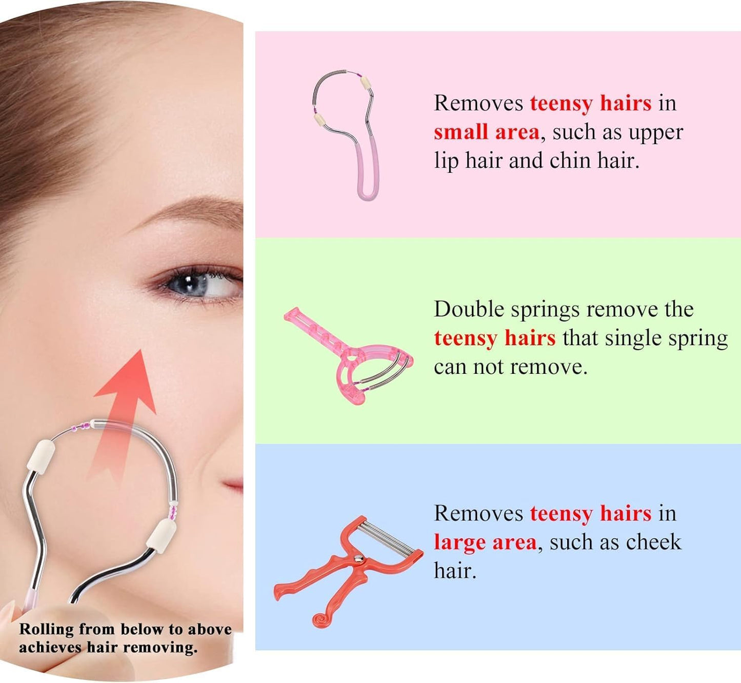 Spring Hair Remover - 4 Pack Stainless Steel Spring Epilator - Facial Hair Remover for Women Face, Chin Hair, Upper Lip Hair, Spring Facial Hair Remover for Women Mustache (Purple)