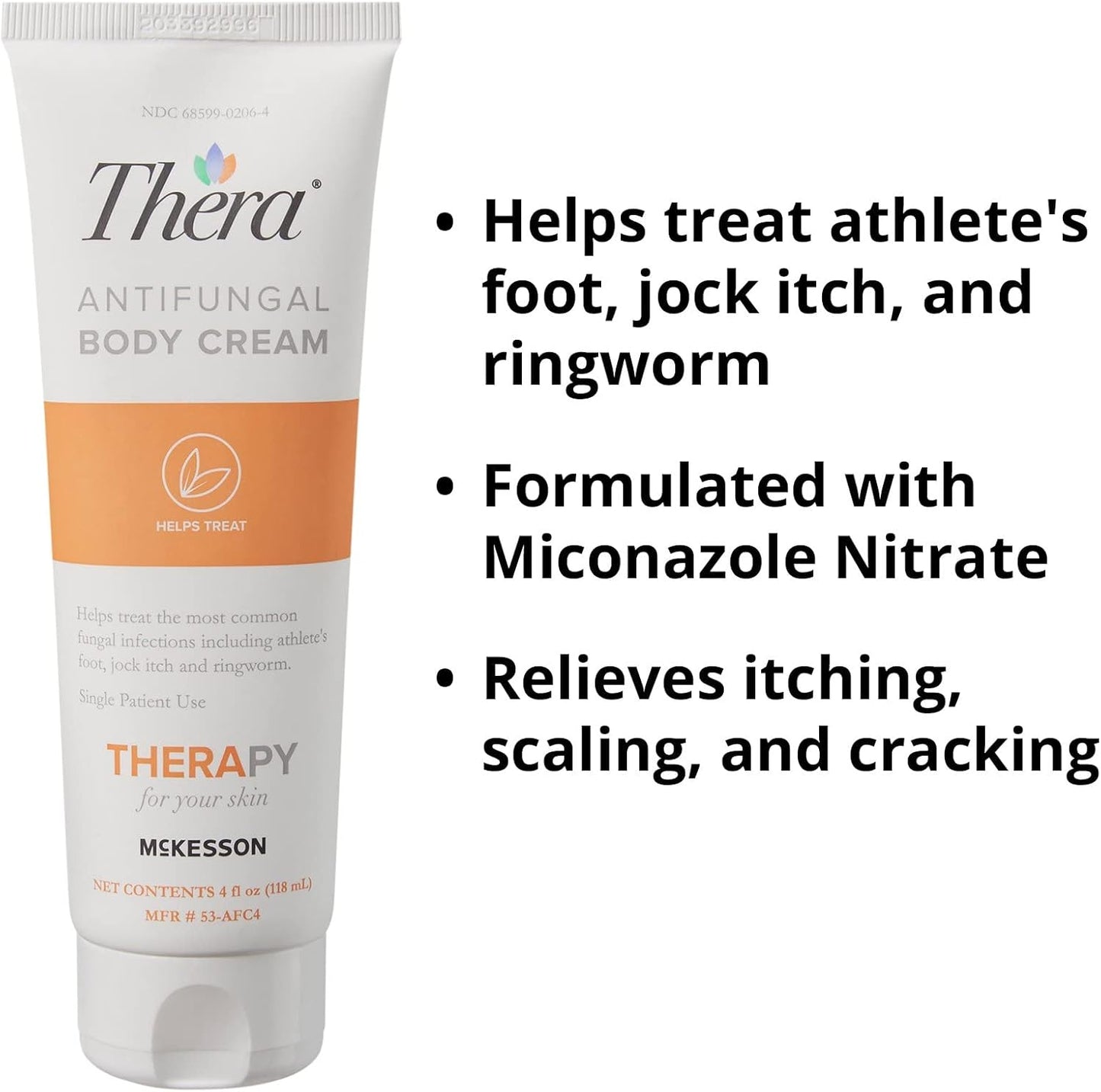 Thera McKesson’s Antifungal Cream, 2% Miconazole Nitrate, Body, Skin, Athletes Foot Treatment - Relief for Ringworm, Jock Itch - 4 oz, Pack of 12