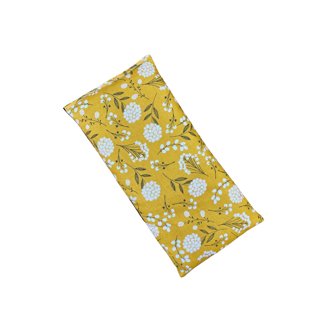 Large Microwave Heating Pad with Flax Seed, Scented or Unscented, Good For Back Pain or Cramps, Moist Heat Therapy or Ice Pack, Microwavable Bean Bag, 6" x 12" (Mustard Floral, Chamomile)