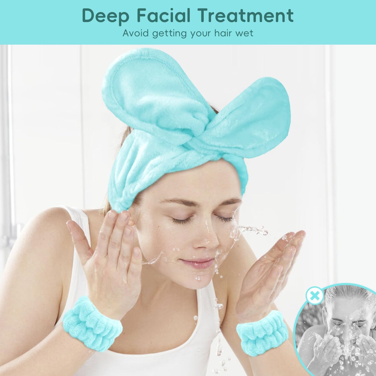 Face Wash Headband Set Adjustable Makeup Hair Headbands, Cute Spa Skincare Headband and Wristband Set 4PK, Ideal for Face Washing Coral Velvet for Girl Women