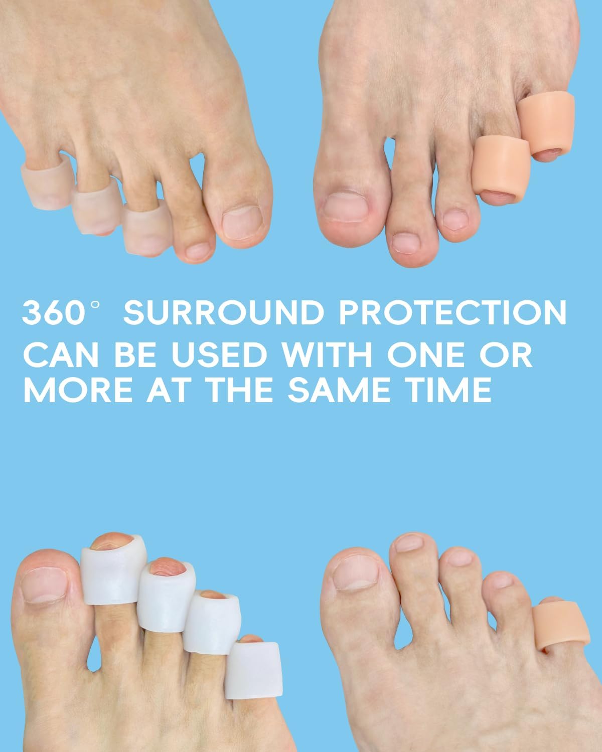 Silicone Toe Sleeves, 24 Count Pinky Toe Protector for Pain Relief, Gel Toe Covers for Blisters, Corn, Bunion, Hammer Toes, Overlapping Toes, Toenails Loss (White)