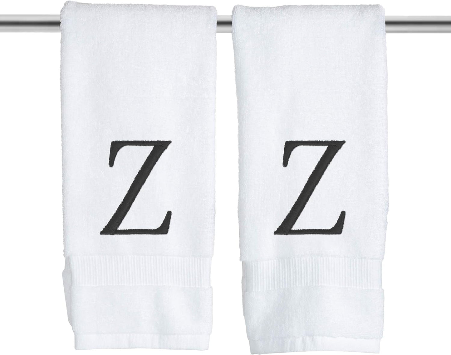 Black Monogram Hand Towel for Bathroom - Monogrammed Initial Hotel Quality Decorative Embroidered Luxury Towel for Powder Room, Spa - GOTS Organic Certified - Set of 2 Letter Z
