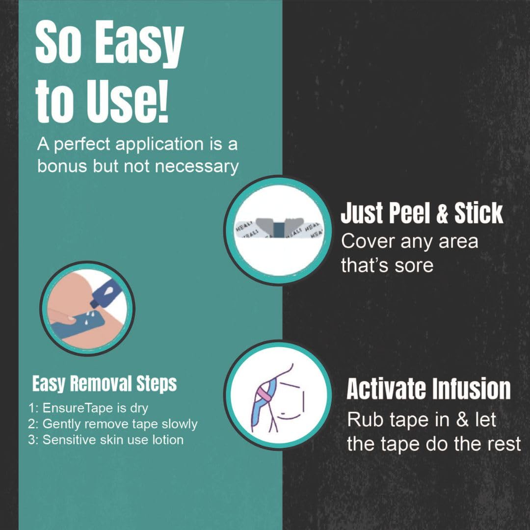 Heali Kinesiology Tape with Magnesium and Menthol, 20 Pcs Precut Strips, K Tape Roll, Knees, Physical Therapy Sports Tape for Knees, Joints & Muscles, Water Resistant, Black Zebra