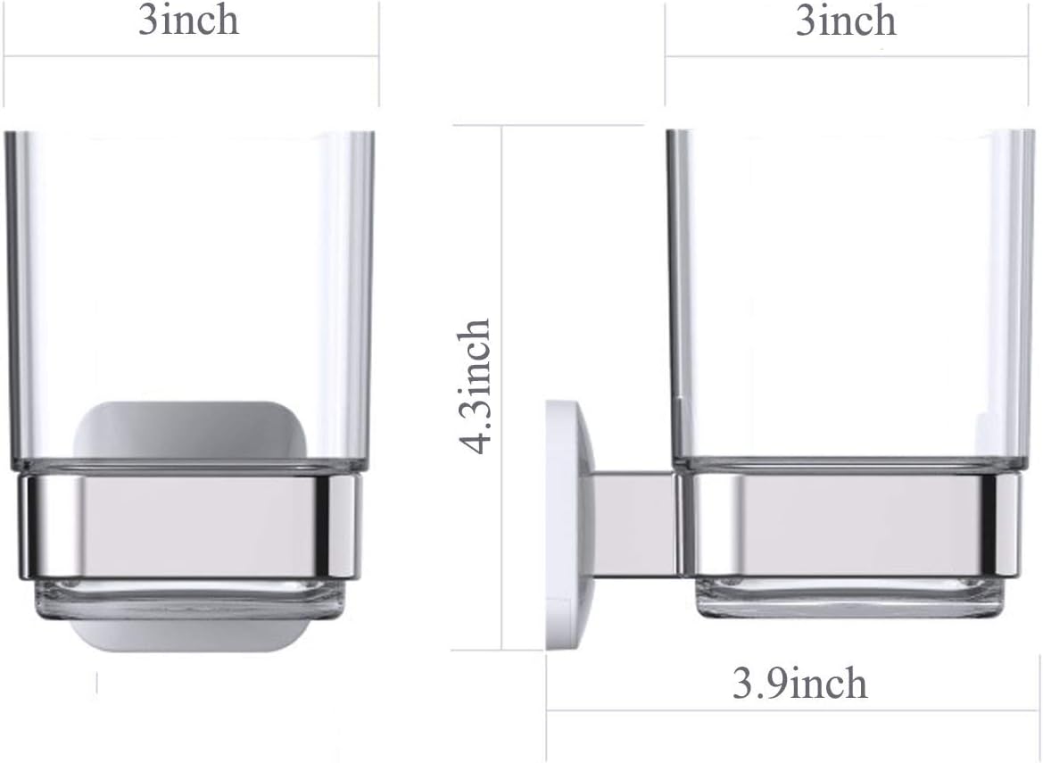 Wall-Mounted Tumbler and Toothbrush Holder, Wall Mounted Adhesive Hanging Electric Toothbrush Organizer Stand for Bathroom with Rinsing Cup, No Drilling Required (White, 3.93"X3.93"X2.97")