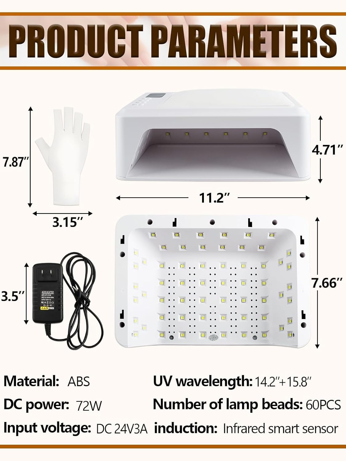 72W UV Led Nail Lamp for Gel Nail Polish Press On Nails Curing, Kalolary Large UV Nail Light Curing Nail Dryer with Nail Arm Rest & UV Gloves for Nail Art Nail Technician Salon Use