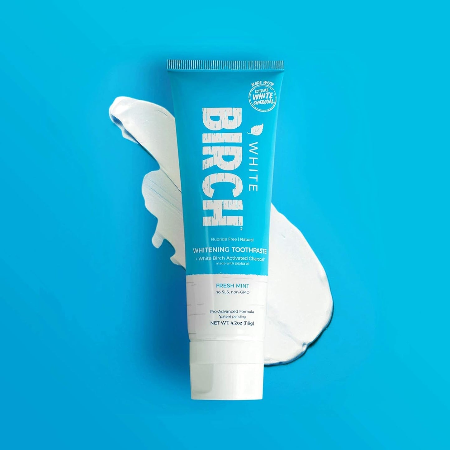 White Birch Activated Charcoal Toothpaste - Professional Teeth Whitening - Natural, No Fluoride Oral Care