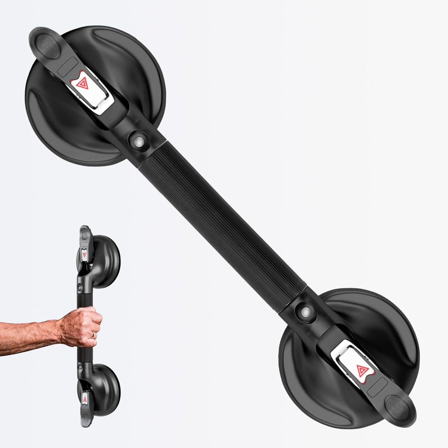 15-Inch Shower Handle - Upgraded Grab Bar with Strong Suction Cups for Bathtub & Shower Safety, Ideal for Seniors, Elderly, Disabled - Black