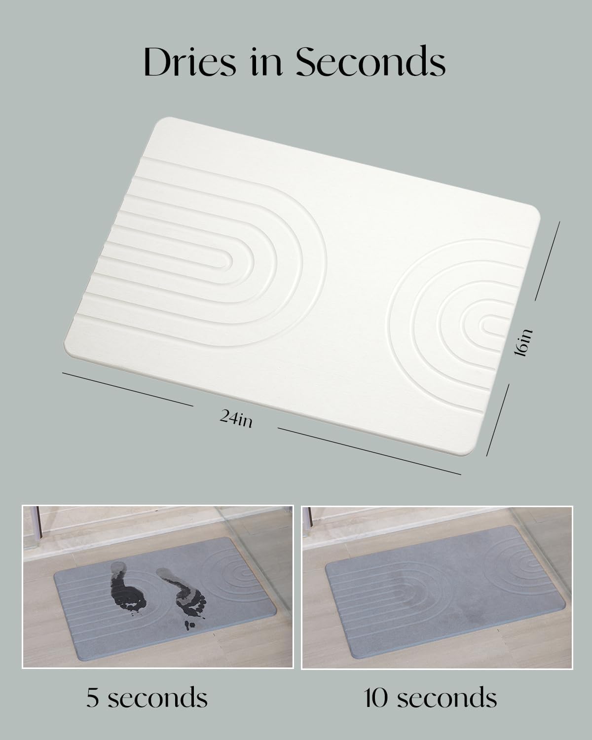 Stone Bath Mat 24"x16" - Diatomaceous Earth Shower Mat, Quick Dry, Anti-Slip, Modern Design with Bonus Non-Slip Pad - Perfect for Home Safety and Style,Light Gray