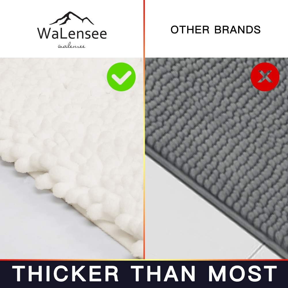 Walensee Bathroom Rug Non Slip Bath Mat (44x24 Inch Ivory) Water Absorbent Super Soft Shaggy Chenille Machine Washable Dry Extra Thick Perfect Absorbant Best Large Plush Carpet for Shower Floor