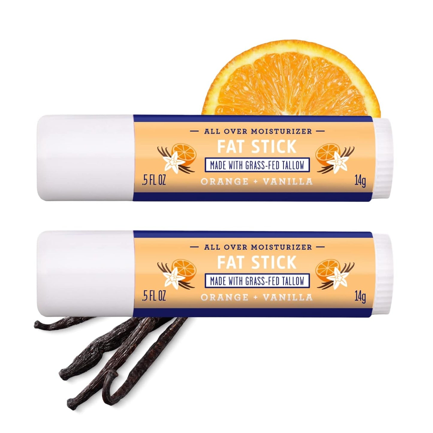 FATCO Fat Stick and All Purpose Moisturizing Stick for Dry Areas on your Face, Lips, and Body (Orange + Vanilla, 2-Pack)