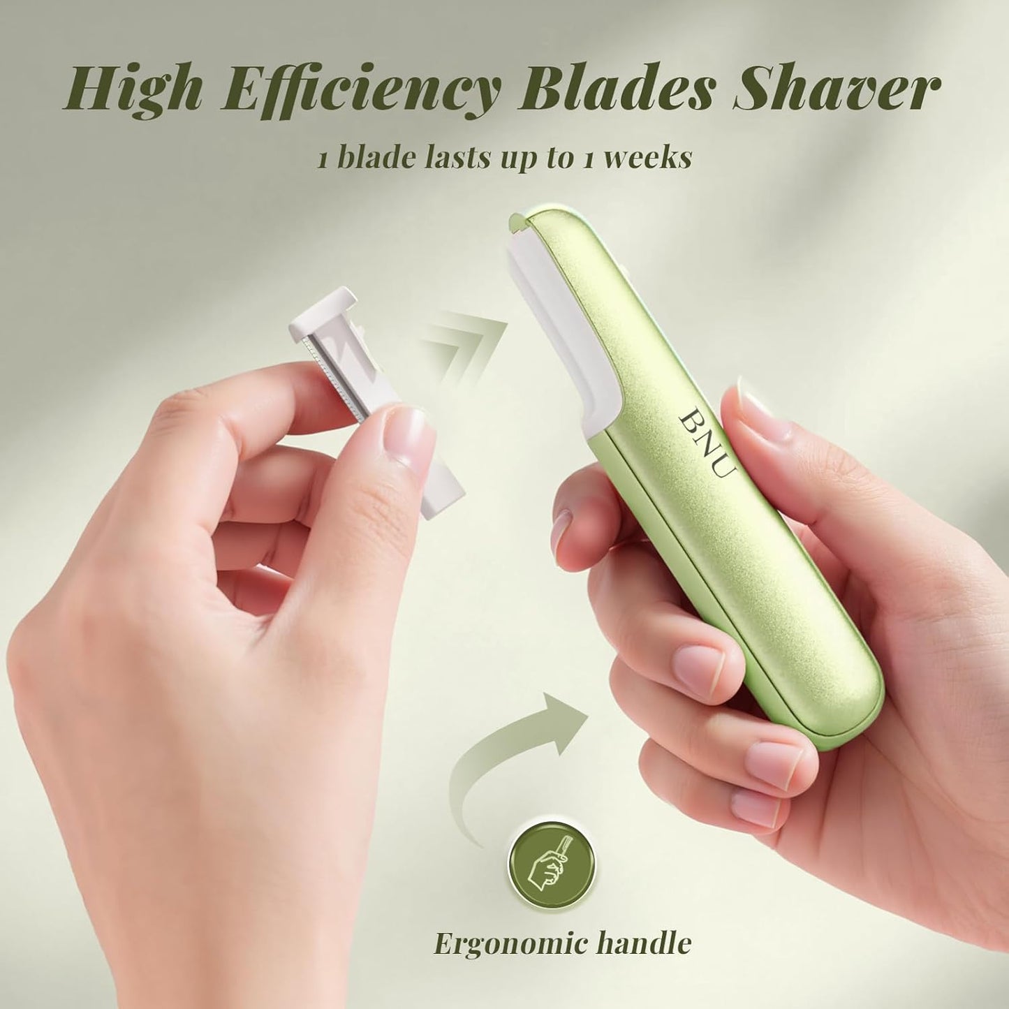 BNU Dermaplane Razor for Women, Face Razor for Women with 10 Replaceable Blades - Face Exfoliation Razor - Body Peach Fuzz Removal - Eyebrow Shaper - Sonic Edge Technology Dermaplaning Tool - Green