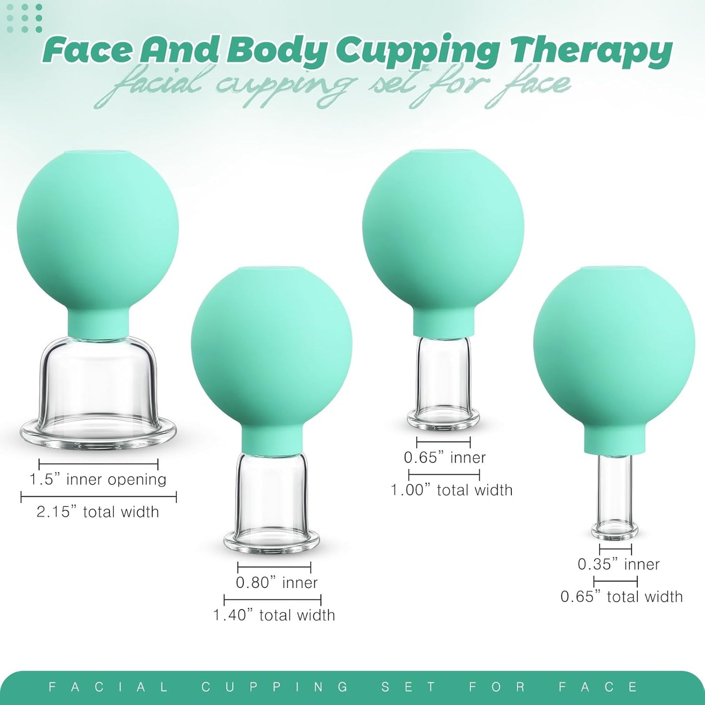 BBTO 4 Pieces Glass Cupping Set Glass Silicone Cupping Cups Massage Vacuum Suction Cupping Cups for Body Face Leg Arm Back Shoulder Muscle and Joint Pain (Mint Green)