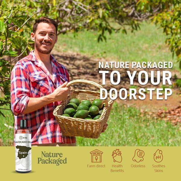 Avocado Oil - Direct from EIR Oils Farm in Spain - 100% Pure Carrier Oil for Hair, Face, and Skin - Hand-Picked, Cold-Pressed Carrier Oil - (4Gallons)