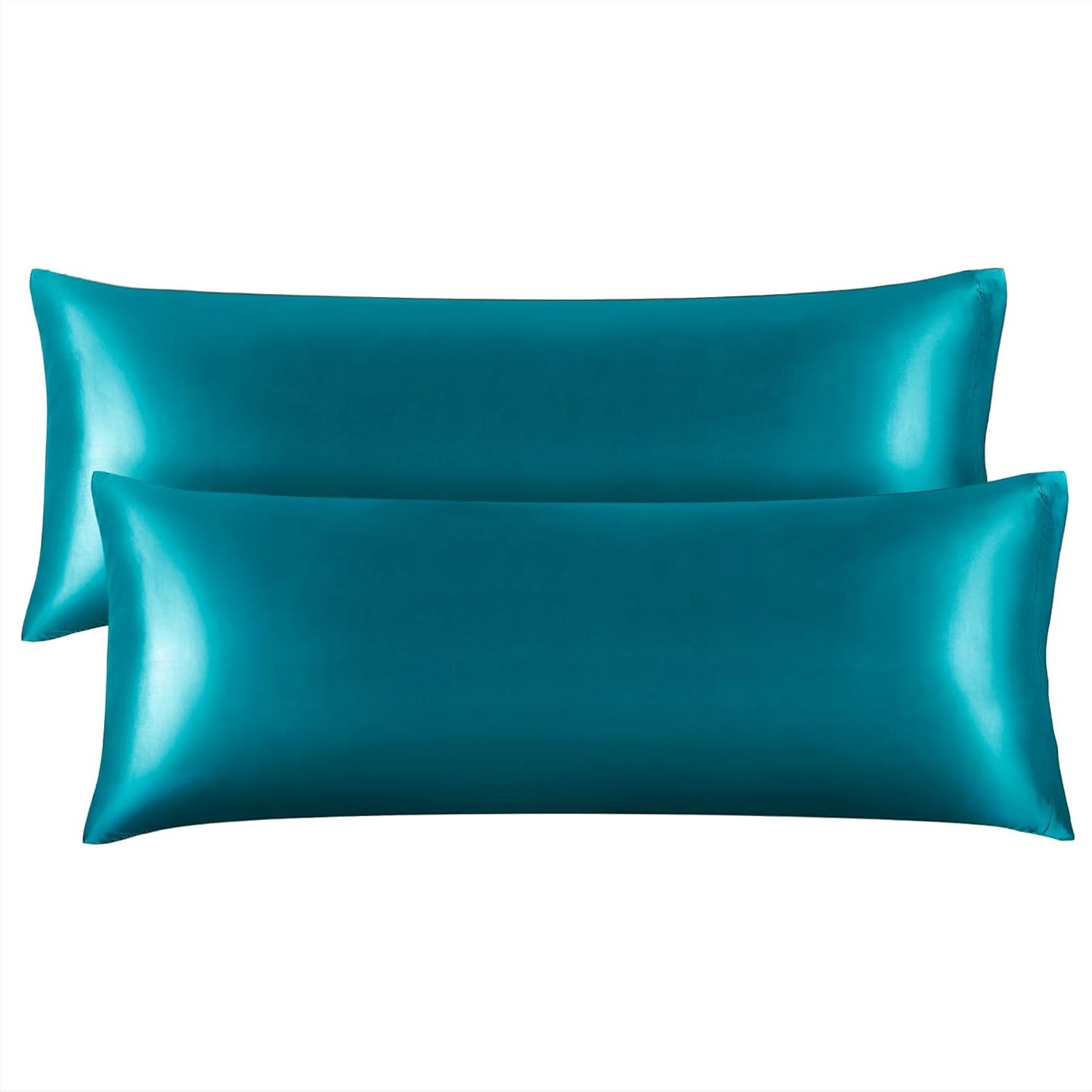 BEDELITE Satin Body Pillow Cover 2 Pack, Super Soft and Cooling Body Pillow Pillowcase for Hair and Skin, Breathable Silky Full Long Pillowcase Cover(20"x54", Teal)