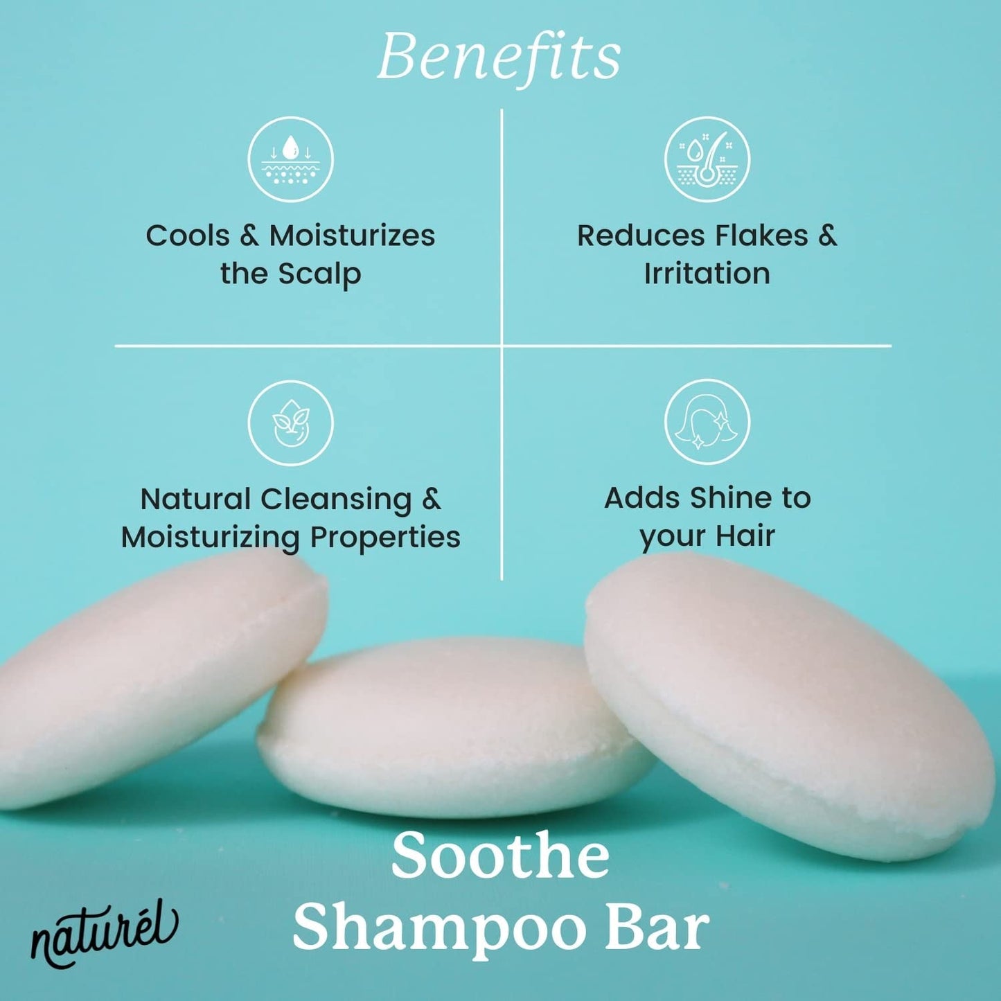 NATURL Soothe Shampoo and Conditioner Bar Set with Peppermint, Lime, and Tea Tree Oil for Dry Scalp, Dandruff Relief, Vegan, Cruelty Free, Zero Waste, Made in USA