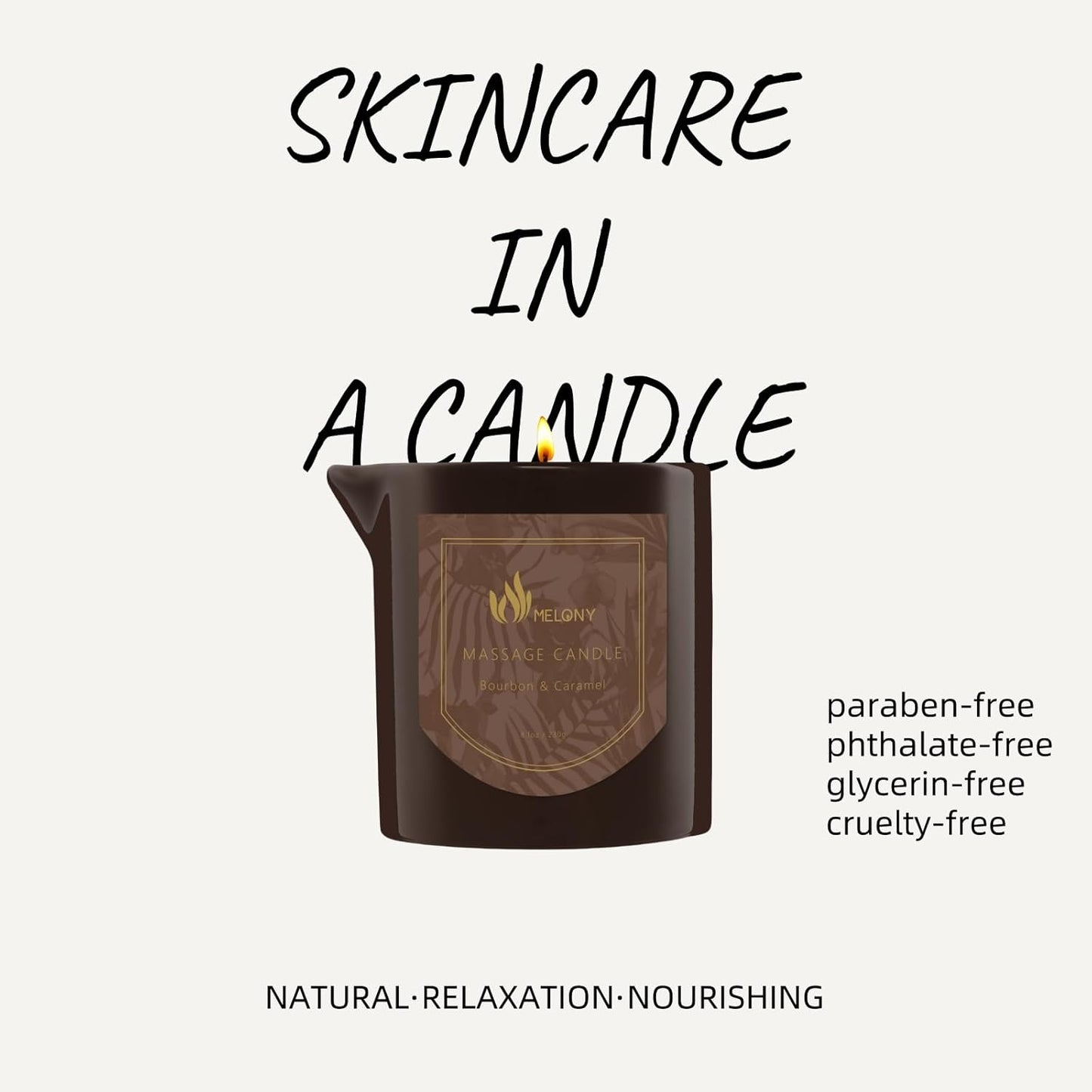 MELONY Massage Oil Candle for Pure Relaxation - 8.1 oz - Moisturizing Essential Oil Body Massage Candle for Home Spa- Amazing Gift for Women & Men (Bourbon & Caramel)