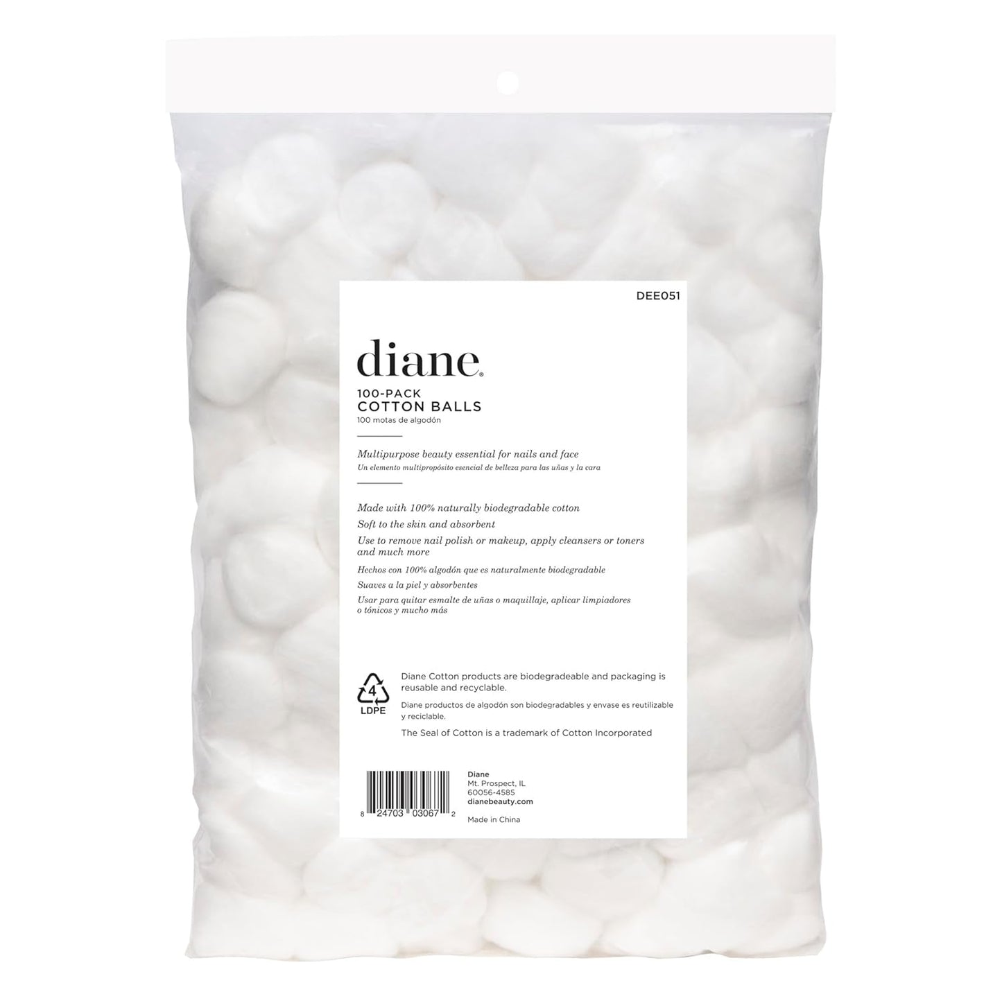 Diane 100% Pure Cotton Balls for Face, Makeup Removal, Nail Polish, Applying Lotion or Powder, First-Aid for Everyday Household Use, 100 Count