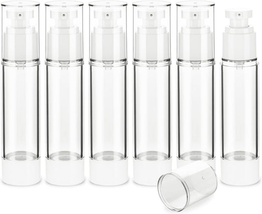 1.7OZ/50ML Clear Airless Pump Bottles, Lotion Dispenser Travel with Pump, Vacuum Plastic Travel Size Lotion Bottle for Foundation, Creams, Cosmetic(6 Pack)
