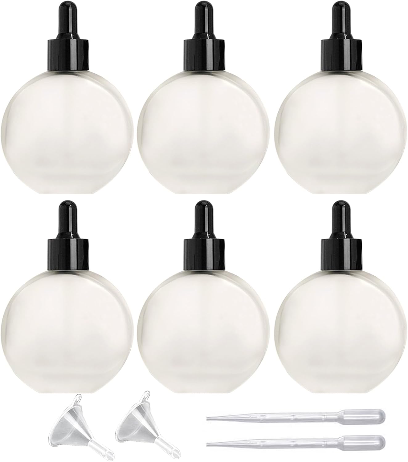 6Pcs,2 oz Frosted Glass Dropper Bottles for Essential Oils,60ml Flat Round Perfume Bottle,for Essential Oils, Perfumes,Serums - Leakproof for Travel (Clear Frosted)