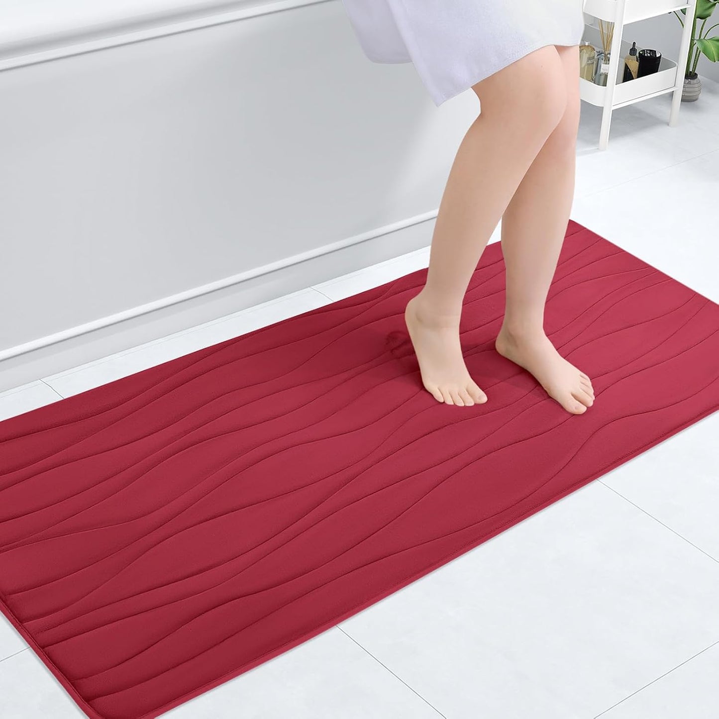 Buganda Memory Foam Bathroom Rug Mat 47x20, Extra Soft and Absorbent Bath Mats, Non-Slip and Machine Washable Bath Rugs for Bathroom Floor,Tub and Shower, Red