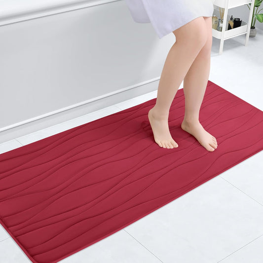 Buganda Memory Foam Bathroom Rug Mat 47x20, Extra Soft and Absorbent Bath Mats, Non-Slip and Machine Washable Bath Rugs for Bathroom Floor,Tub and Shower, Red