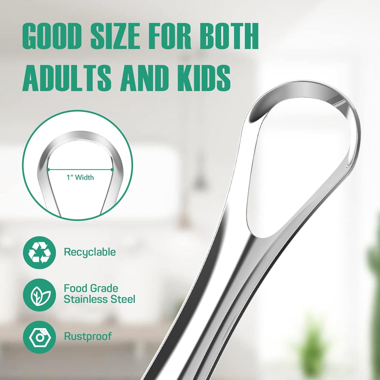 RONAVO Tongue Scraper for Kids & Adults, Tongue Cleaner for Small Mouth, Fights Bad Breath, Metal Tongue Scraper for Oral Hygiene Routine, with Handy Case for Travel/Home/Office