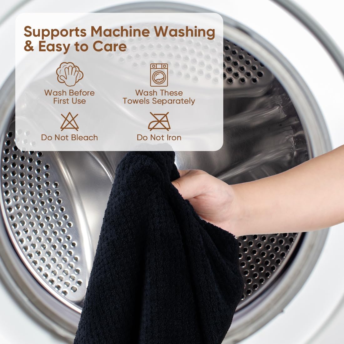 HOMEXCEL 5 Pack Large Microfiber Hair Towel Wrap for Women, Black- 40 x 20 inches Super Soft, Fast Drying Turbans for Long, Thick, Curly Hair - Anti Frizz Wrap with Elastic Strap