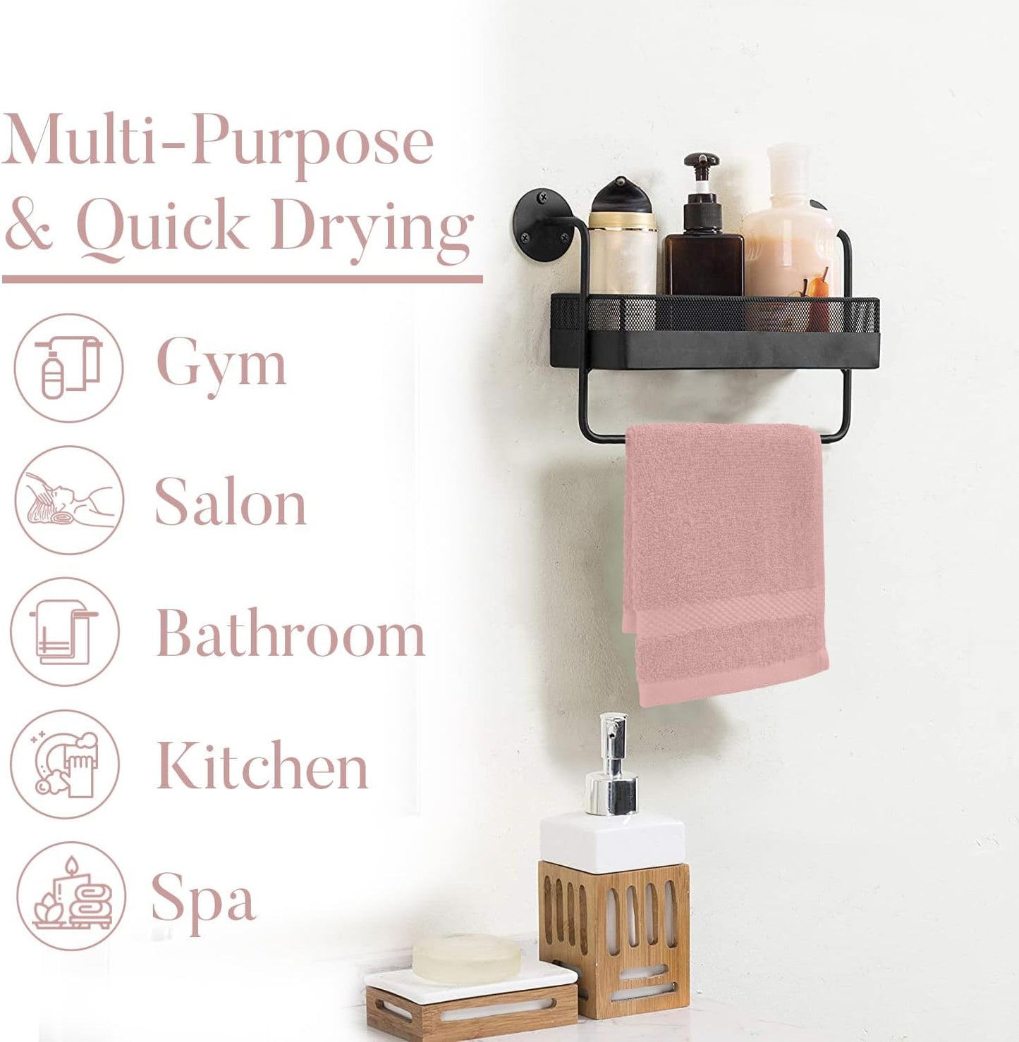 DAN RIVER 12-Pack Premium 100% Cotton Dusty Rose Face Towels – Reusable Face Towel Set, Soft & Absorbent wash Cloths for Your face, Bathroom & Body – Hand and Face Towels, 550 GSM (12x12 in)