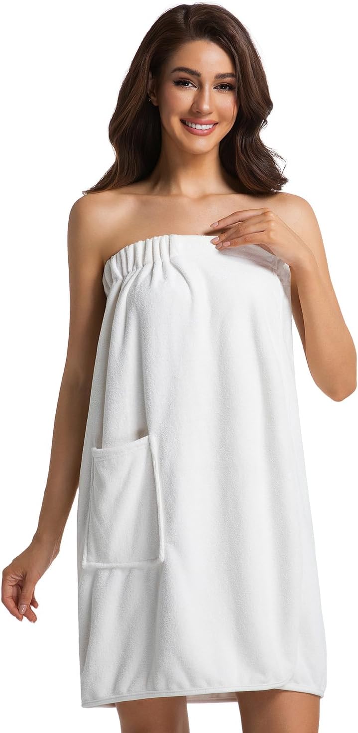 Womens Towel Wrap Bath Robe Lightweight Spa Body Wrap Shower Adjustable Snap Closure Bathrobe