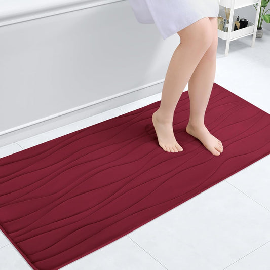 Buganda Memory Foam Bathroom Rug Mat 47x20, Extra Soft and Absorbent Bath Mats, Non-Slip and Machine Washable Bath Rugs for Bathroom Floor,Tub and Shower, Burgundy