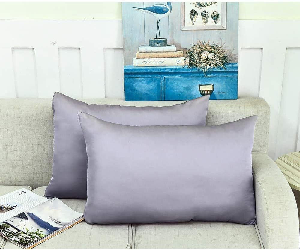 100% Mulberry Silk Pillowcases Set of 2 for Hair and Skin and Super Soft and Breathable Standard Size Nature Silk Pillowcases (Standard, Gray)
