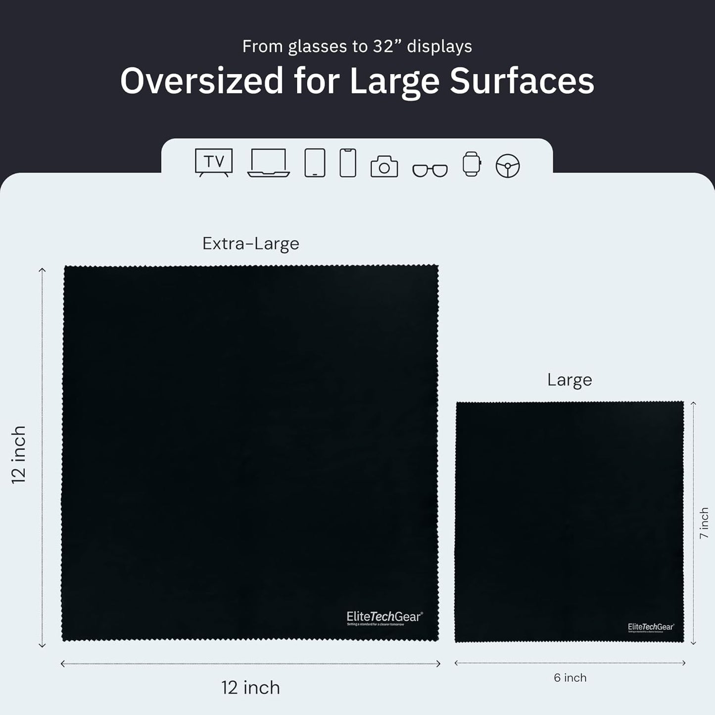 Elite Screens Microfiber Cleaning Cloth for Glasses & Electronics - 12" x 12", Pack of 4, Black - Lens Wipes, Eyeglass Cleaning Wipes & Lens Cloth for Smudge-Free Screens