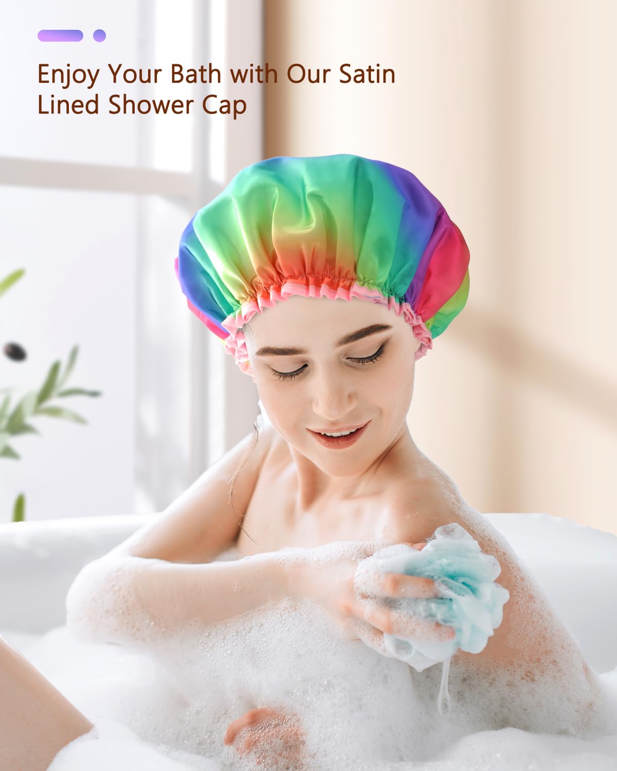 mikimini Large Shower Cap for Women Long Hair, Double Layer Waterproof, Large size, Reusable, Washable, No Smell, Rainbow Fashion Shower Cap X-Large (Pack of 1) Rainbow