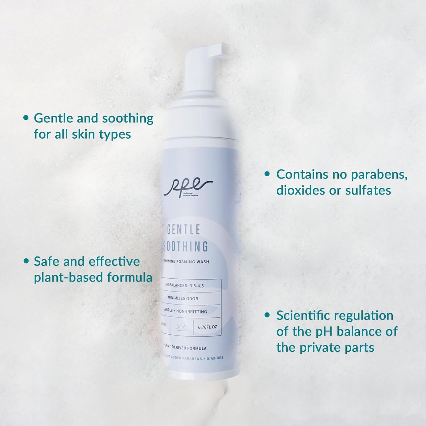 Gentle Soothing Feminine Wash for Women, Vaginal Reduces Odor Body Wash, Ph Balance Plant-Based Cleanser for Sensitive Skin - Paraben & Dioxide Free, Unscented, 6.76 Fl.Oz, Pack of 4