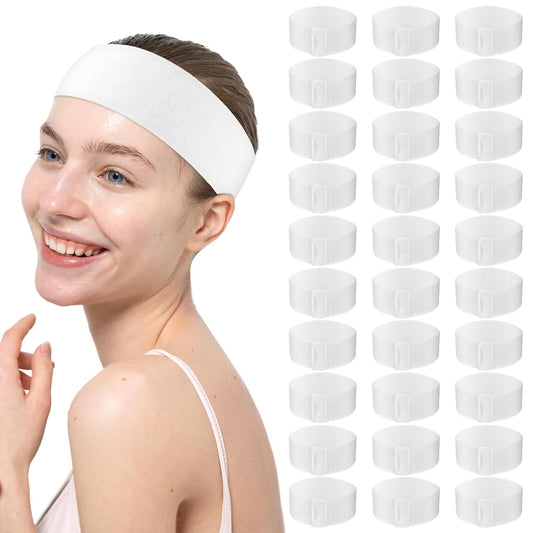 150 Pcs Disposable Facial Spa Headbands, White Stretchable Non-Woven Fabric Facial Head Bands Soft Skin Care Hair Bands with Convenient Closure for Salons Makeup Skincare Fitness Travel