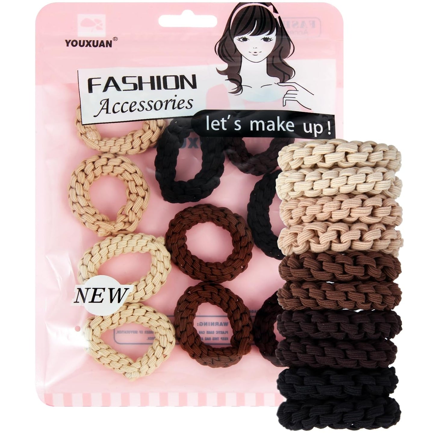 Youxuan Elastic Hair Ties for Women - No Damage, No Slip, No Pull Hair Bands - Comfortable Handmade Braided Polybands for Girls - 10-Pack Multi Colors Polyester Scrunchies