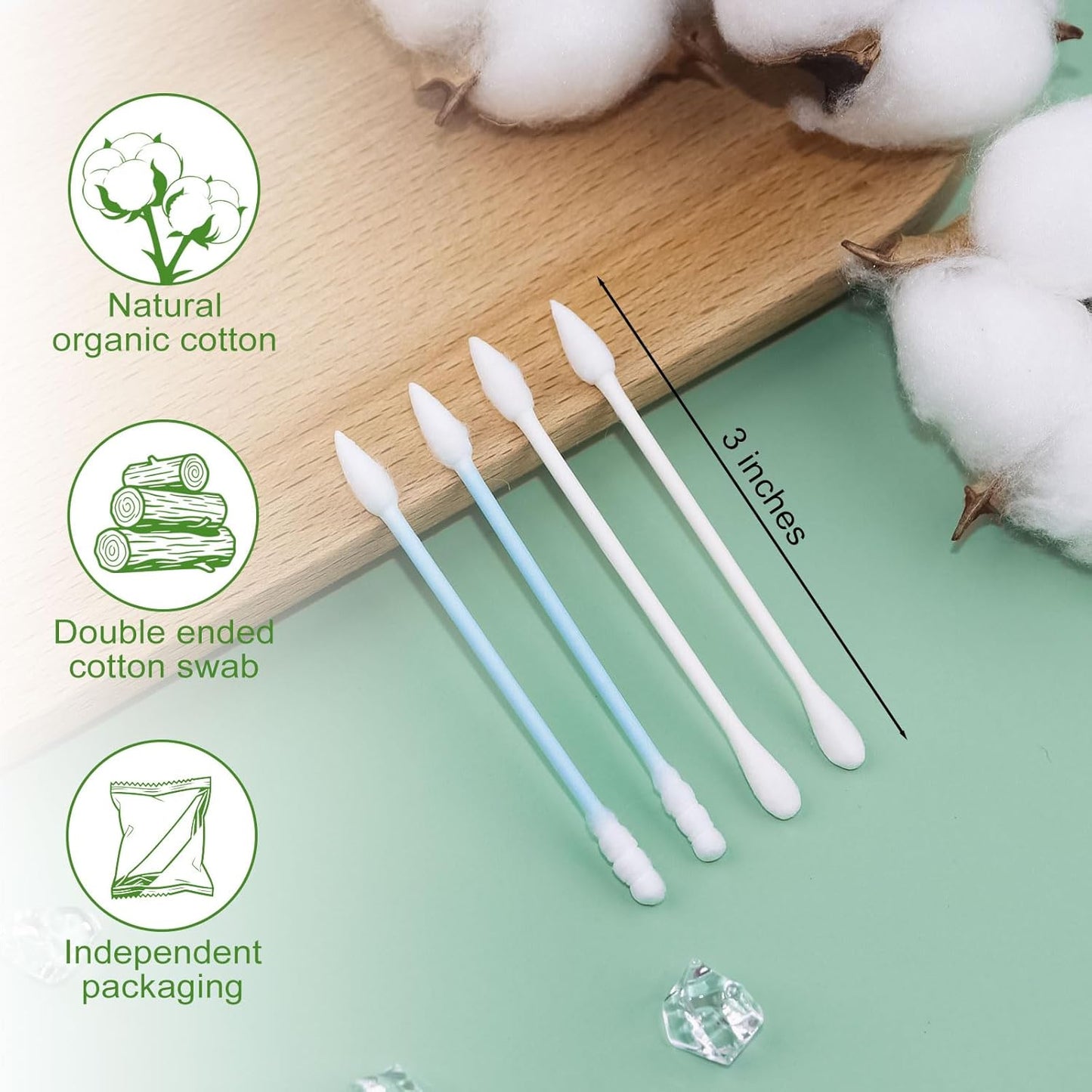 Cotton Swabs Individually Wrapped Travel Cotton Swabs, Cotton Stick Spiral Pointed Cotton Swab, Round Tip Cotton Swab, Double Tipped Cotton Swabs for Ear Makeup Cleaning Care (200 Count)