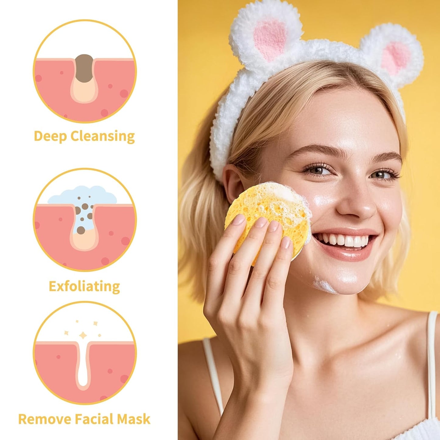 100-Count Compressed Facial Sponges, Natural Cosmetic Spa Sponges for Facial Cleansing, Exfoliating Mask, Makeup Remover, Travel Face Sponges - Yellow