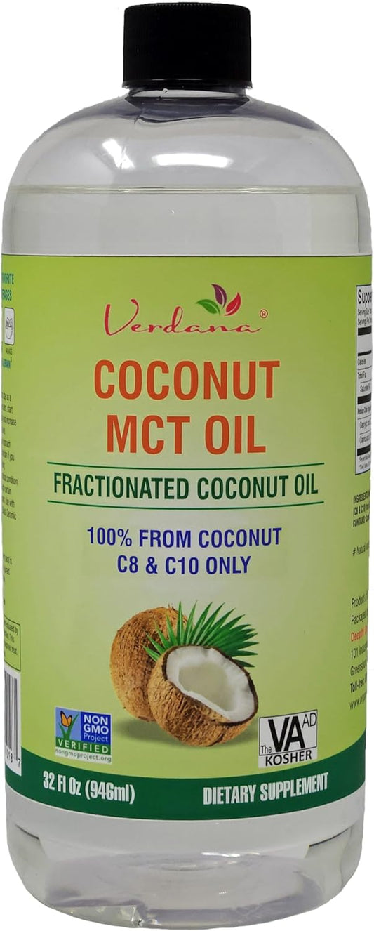 Verdana MCT Oil – 32 Fl Oz Dietary Supplement – 100% Coconut Derived, Fractionated, Food Grade – for Oil Pulling, Keto Coffee, Oral Rinse, Massage & Aromatherapy – Vegan, Non-GMO, Kosher