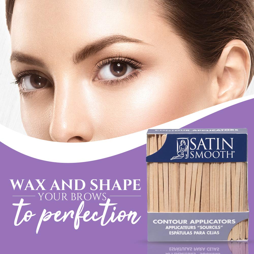 Satin Smooth Wax Sticks for Hair Removal – Contour Wax Applicator Sticks Wooden Waxing Stick Spatulas for Eyebrows & Facial Waxing, 200 ct, 2 Pack