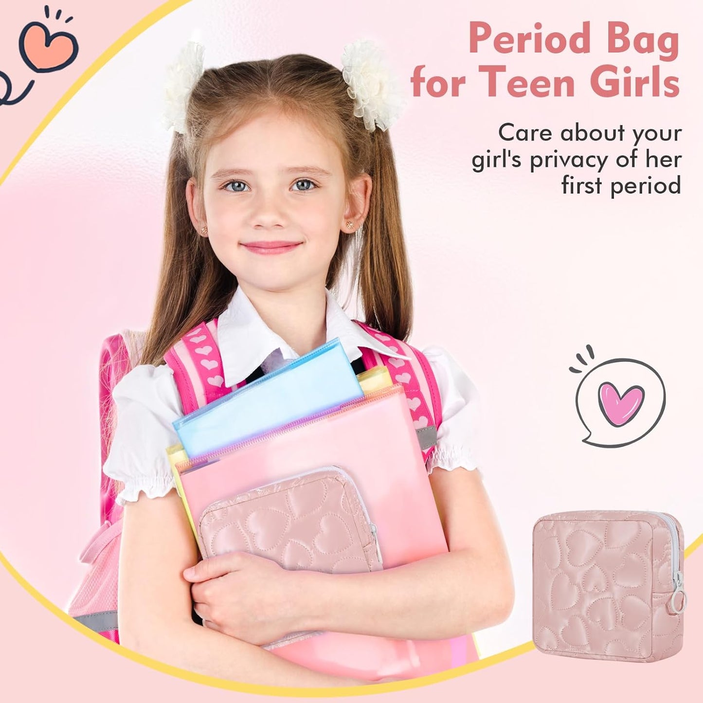 Sanitary Napkin Storage Bag Soft PU Leather Sanitary Pad Bags for Period Teen Period Pads Pouch for Panty Liners, Tampons, Menstrual Cup - White