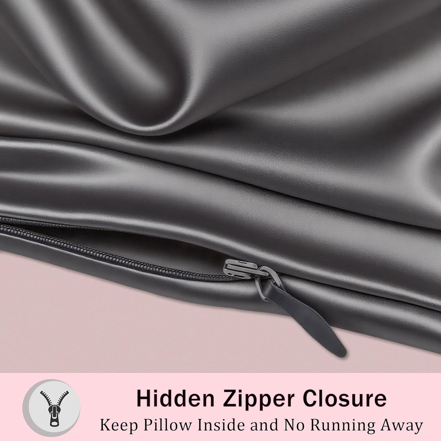 Mulberry Silk Body Pillow Pillowcase with Zipper, Ultra Smooth Soft Breathable Cooling Pillow Cases for Hot Sleepers, Silk Satin Body Pillow Cover for Hair and Skin (Dark Grey, 20×54 Inches, 1 Pack)