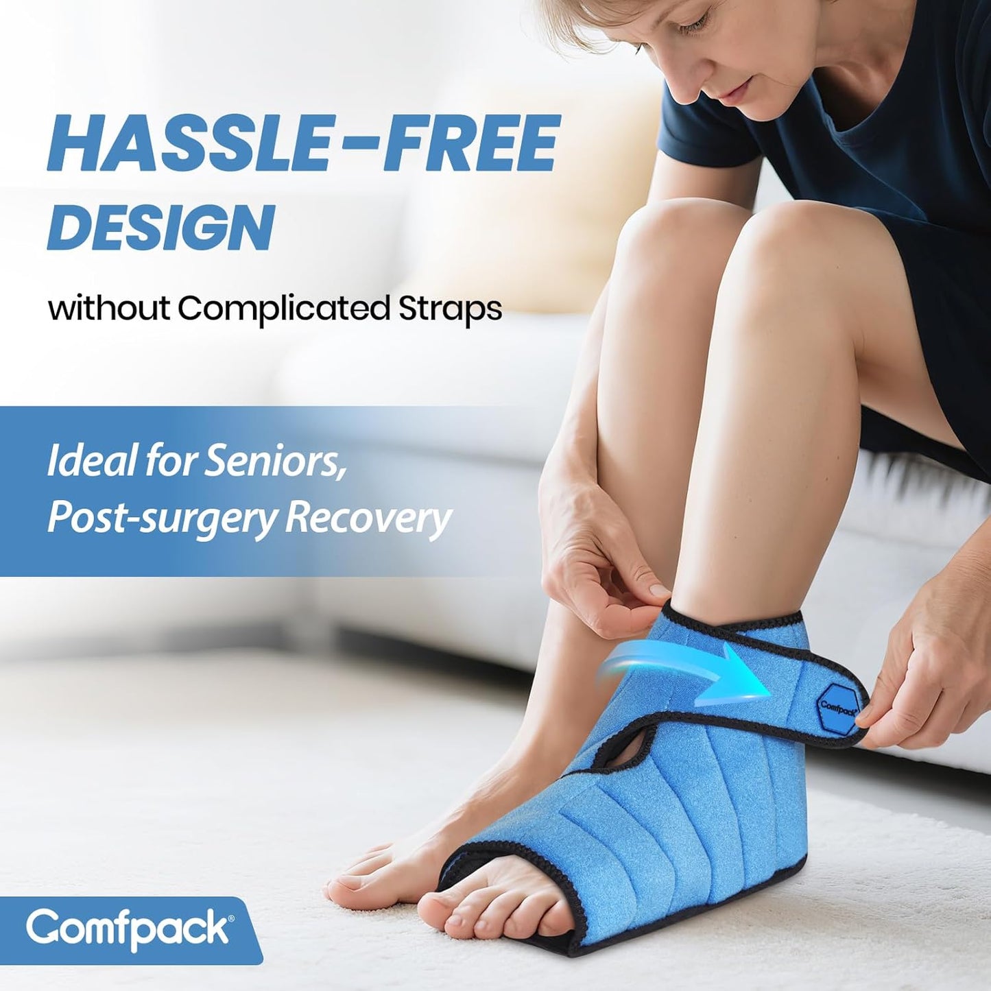 Foot Ice Pack Wrap for Plantar Fasciitis Relief with 2 Hours Long Lasting Cold, Reusable Ice Boot for Injuries, Heel Pain, Swelling, Achilles Tendonitis, Surgery ﻿