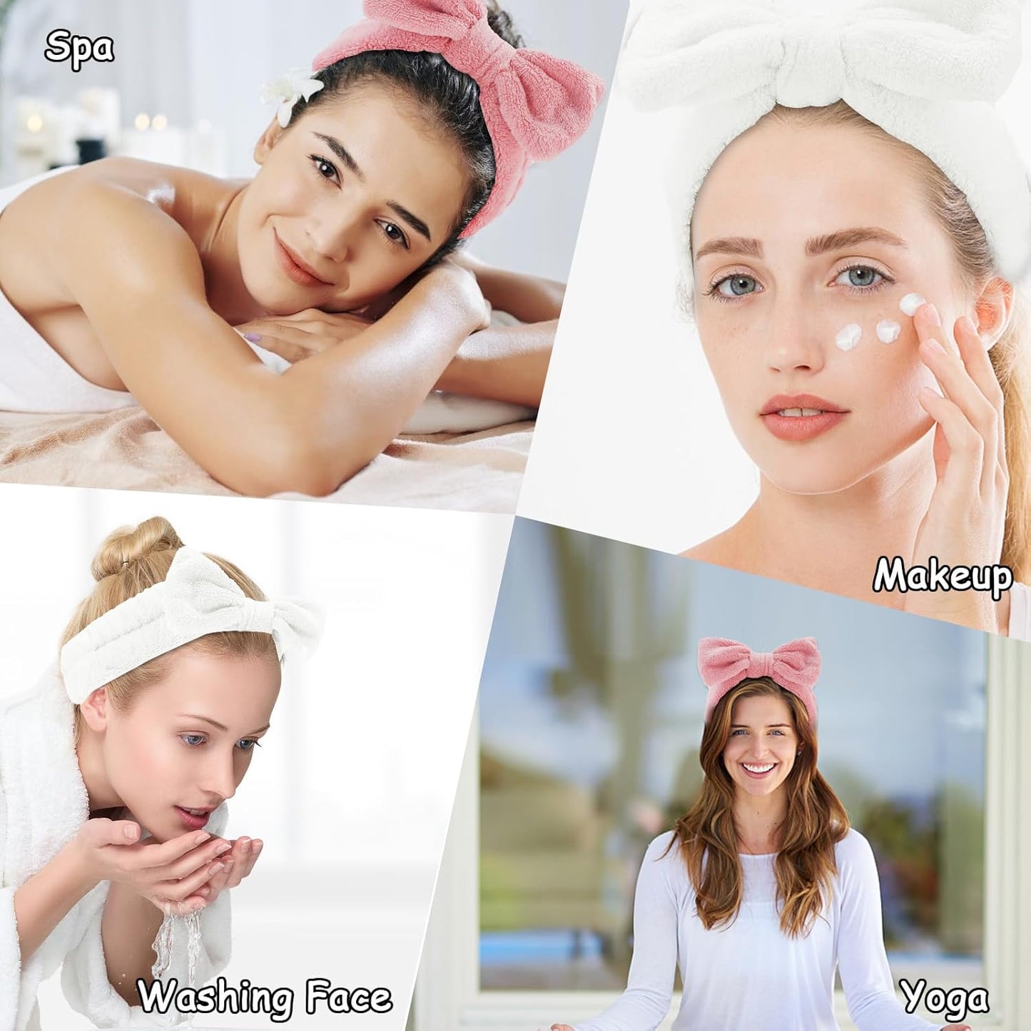 Casoty 6 Pcs Skincare Spa Headband Make Up Headbands, Bow Hair Band, Soft Coral Fleece Facial Headbands for Washing Face, Towel Head Band for Face Washing Shower Skin Care Yoga