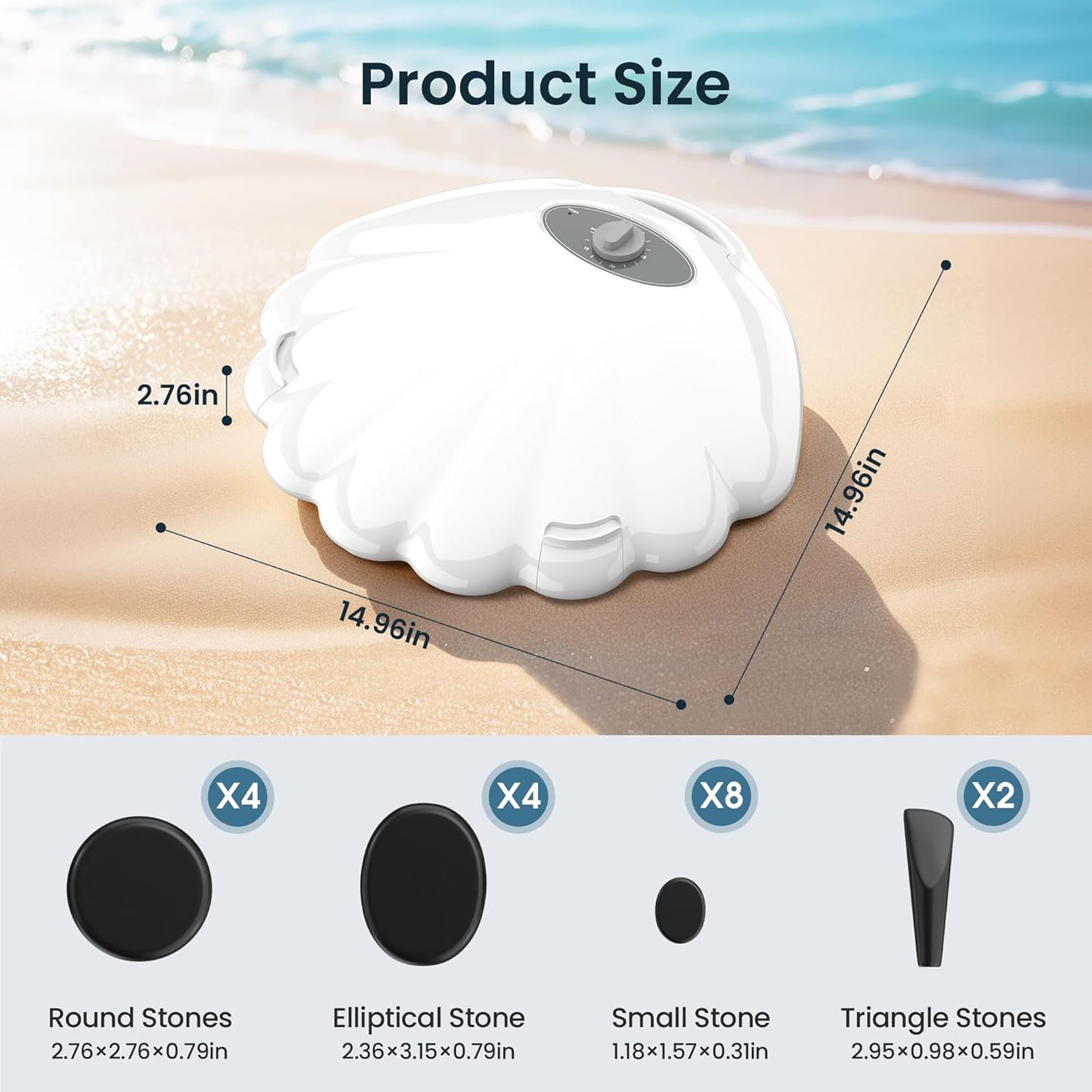 Shell Hot Stones Massage Set, 18-Piece Basalt Hot Stones with Heater Kit, Featuring an Elegant Seashell Design for Spa Use. Perfect for Relaxation, Healing, and Pain Relief. （White）