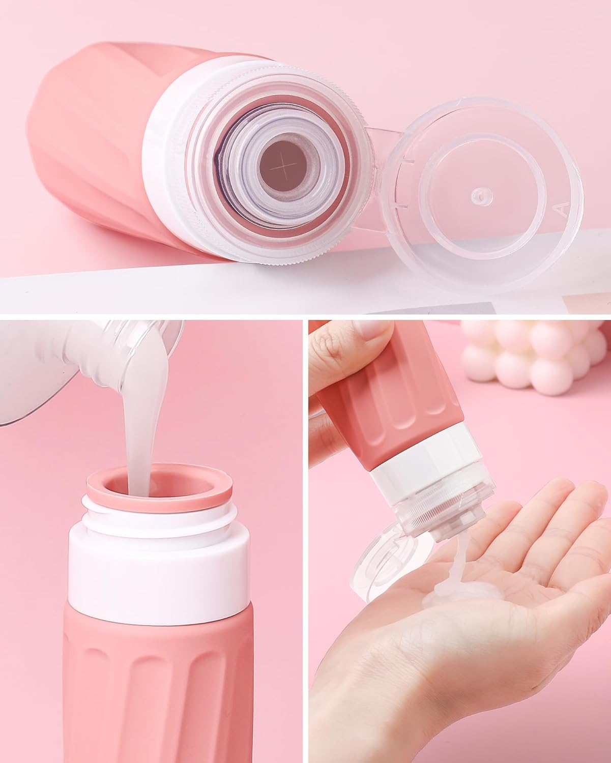 Travel Bottles for Toiletries 8 Pack, Travel Size Toiletries, Tsa Approved Travel Size Containers 3oz, with Travel Essentials Clear Bag, Leak Proof Silicone Squeezable Creams Jars