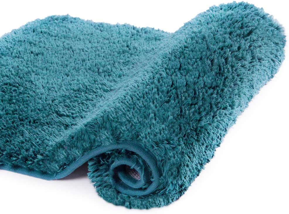 Walensee Non Slip Bath Mat (16 x 24, Teal) - Soft Microfiber Shaggy Mat, Water Absorbent, Machine Washable, Thick Plush for Shower